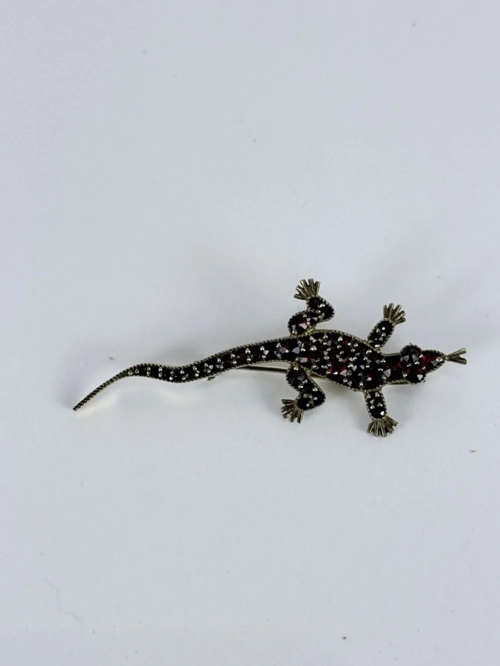 Victorian Bohemian Garnet Lizard Brooch/Pin in Vermeil Sterling Silver